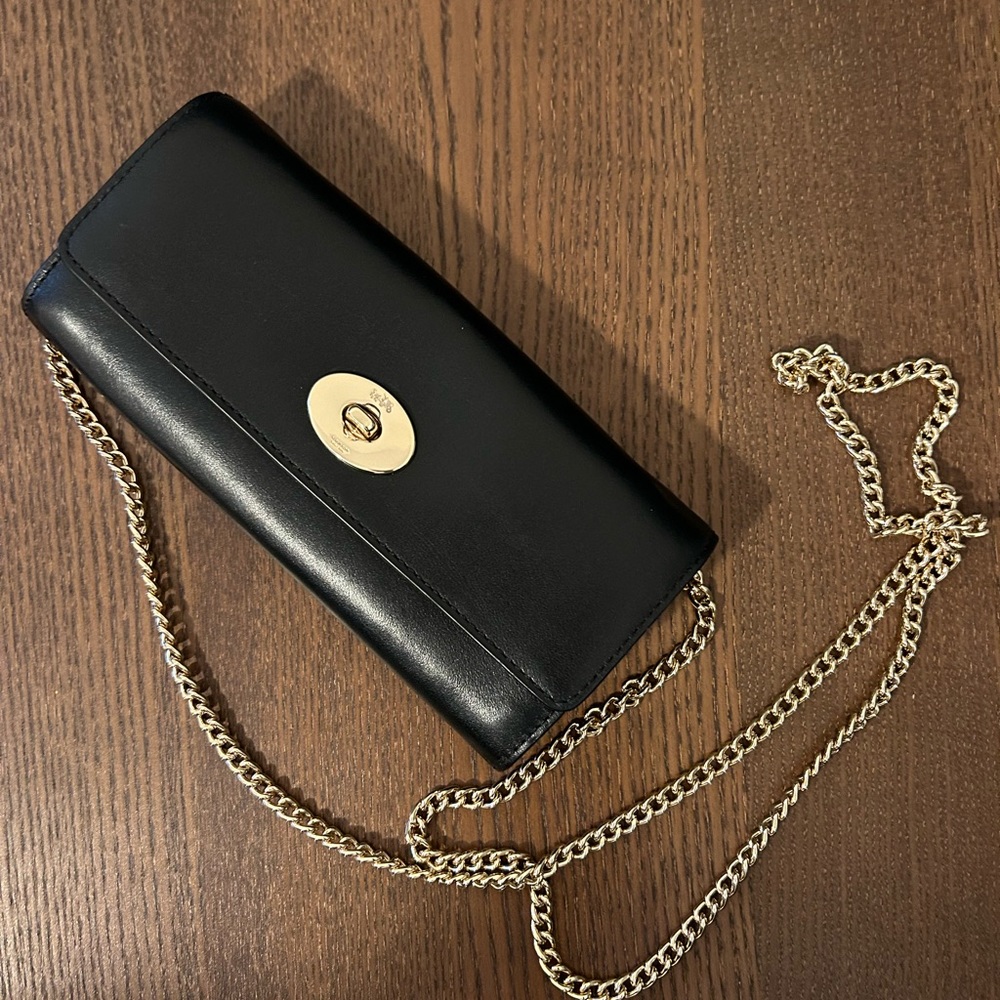 Black Coach Wallet with Detachable Gold Chain